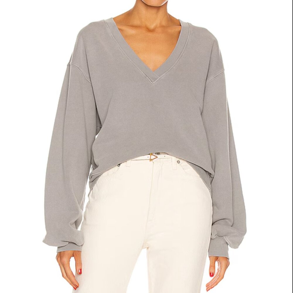 Agolde V-Neck Balloon Sleeve Sweatshirt, Size Large